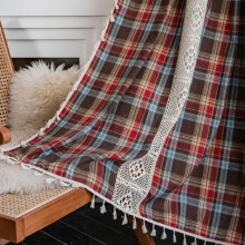 (150*240, Christmas red-wear rod) Plaid Stitching Curtain Christmas Red American Curtain