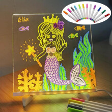 (15x15 cm) Personalized Led Lamp Acrylic Message Note Board Erasable Usb Children‘s Drawing Board Bedroom Night Light Birthday Kids Gift