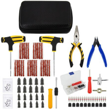 (Case-c-83pcs-pliers) Car Tire Repair Tool Kit Studding Set Auto Bike Puncture Plug Garage Needle Nose Pliers Vacuum Film Nail Screws W/ Storage Case