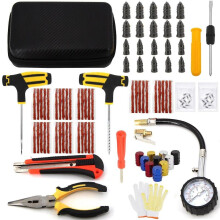 (Case-c-39pcs-knief) Car Tire Repair Tool Kit Studding Set Auto Bike Puncture Plug Garage Needle Nose Pliers Vacuum Film Nail Screws W/ Storage Case