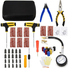 (Case-c-39pcs-pliers) Car Tire Repair Tool Kit Studding Set Auto Bike Puncture Plug Garage Needle Nose Pliers Vacuum Film Nail Screws W/ Storage Case