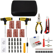(Case-c-83pcs-knief) Car Tire Repair Tool Kit Studding Set Auto Bike Puncture Plug Garage Needle Nose Pliers Vacuum Film Nail Screws W/ Storage Case