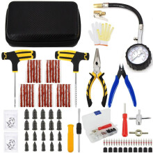 (Case-c-87pcs-pliers) Car Tire Repair Tool Kit Studding Set Auto Bike Puncture Plug Garage Needle Nose Pliers Vacuum Film Nail Screws W/ Storage Case