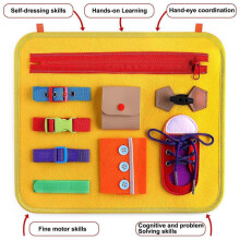 (Style 4 yellow) Learning Board Educational Toys For Children And Infants Dressing Release Buckle Portable Felt Learning Board