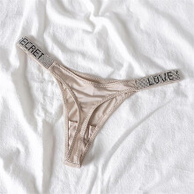 (S, Beige) Sexy Women Pantie Crystal Rhinestone Underwear Thongs Low Rise Fitness Gym Underwearpanties