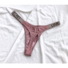 (L, Dark pink) Sexy Women Pantie Crystal Rhinestone Underwear Thongs Low Rise Fitness Gym Underwearpanties