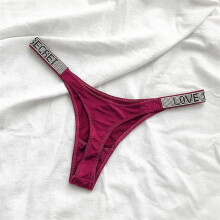 (Xl, Wine red) Sexy Women Pantie Crystal Rhinestone Underwear Thongs Low Rise Fitness Gym Underwearpanties