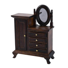 (Black brown) Antique Miniature Dressing Table for Dollhouses Collector 1/16 Realistic Vanity Table Furniture with Simulation Detail  walnut color
