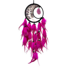 (rose red) Vintage Feathered Tassels Pendant Ornament Crystal Stone Dreamcatchers Wall Hanging for Car and Home Interior Decoration  watermelon red