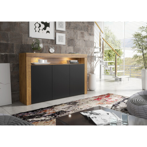 Creative Furniture Aether 155cm Sideboard LED - Oak & Black Matt Doors 1