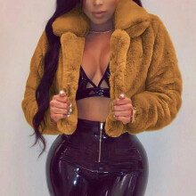 (Xl, Brown) Fashion Women Coat Fluffy Fleece Turn-down Collar Faux Fur Top Short Loose Coat