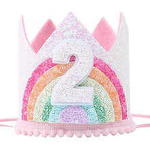 Rainbow Crown Hat Pink Birthday Party Crown Headband Glitter Crown for Baby Girl First Birthday Celebration Durable  A2