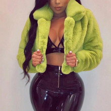 (Xxl, Green) Fashion Women Coat Fluffy Fleece Turn-down Collar Faux Fur Top Short Loose Coat