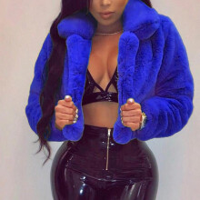 (Xxl, Blue) Fashion Women Coat Fluffy Fleece Turn-down Collar Faux Fur Top Short Loose Coat
