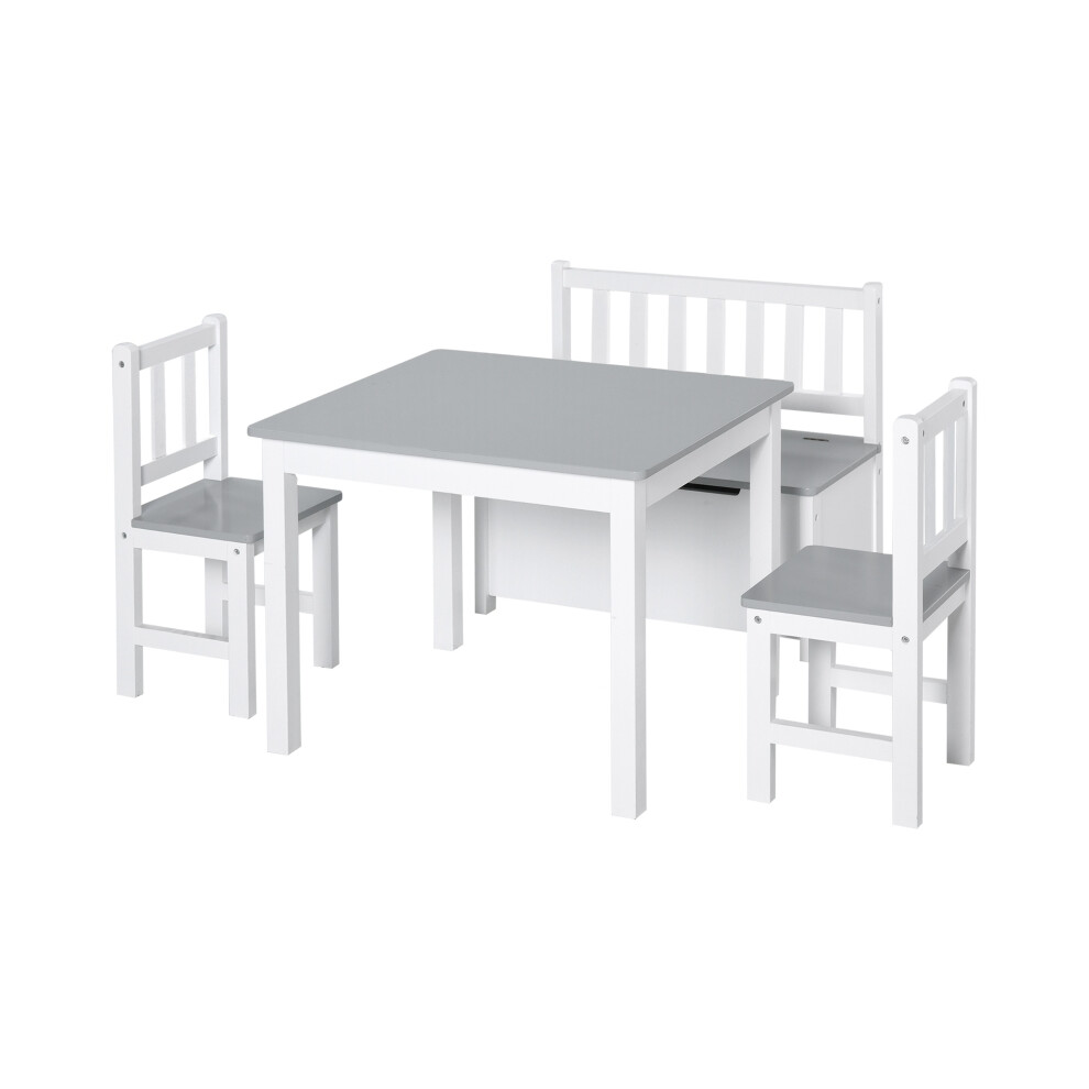 Kids Table and Chair Set with Storage Bench Modern Grey/White 4-Piece Wooden Furniture for Toddlers and Kids-image-OPC-PKYYBCF-NEW