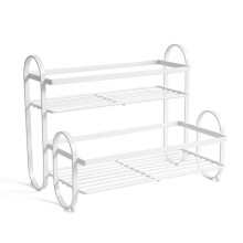 (White) Spice Rack 2 Tier Double Layer Metal Organization Shelf Household Multipurpose for Cup Lotion Liquid Cans Organize  White
