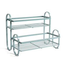 (Green) Spice Rack 2 Tier Double Layer Metal Organization Shelf Household Multipurpose for Cup Lotion Liquid Cans Organize  White