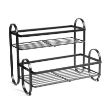 (Black) Spice Rack 2 Tier Double Layer Metal Organization Shelf Household Multipurpose for Cup Lotion Liquid Cans Organize  White
