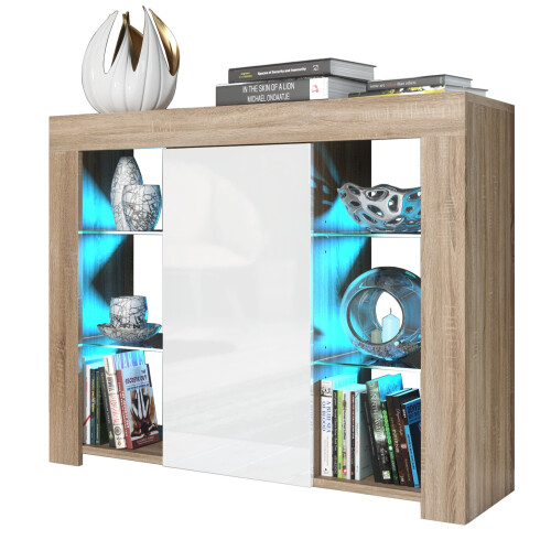 Creative Furniture Harbor 97cm Sideboard LED - Oak & White Gloss Doors 2