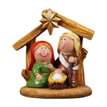 (Manger House Combina) Christmas Nativity Scene Resins Miniature Figurines Cartoon Manger Scene Statues Tabletop Holiday Decoration Ornament