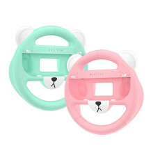 (Shallow powder) 1 Pair Racing Steering Wheel for Switch Joy Con Controller Handle Grip Gameing Accessory  Red and blue