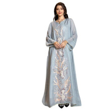 (M, Gray) Embroidery Ramadans Muslims Maxi Dresses Abayas Casual Long Sleeve Dubai Kaftan Robe Ethnic Costumes for Womens Girls  White XL