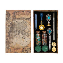 Vintage Wax Seal Stamp Wax Beads Kit for DIY Letter Envelopes Wedding Invitation Gift Wrapping Christmas Greeting Cards  Blue
