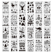 24Pcs Christmas Templates Plastic Hollow Elk Drawing Stencils Xmas Hat Painting Templates Tools for Students DIY Crafts