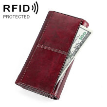 Für 3559 Antimagnetische RFID Multifunktions Reißverschluss Retro Topgrain Leder Dame Geldbörse Geldbörse