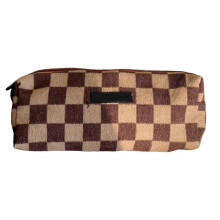 (dark brown grid) Corduroy Pencil Case Large Compartment Multipurpose Pen Case Pencil Bag Travel Makeup Storage Bag for Student Girl Women