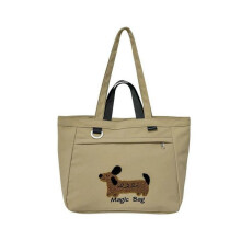 (Khaki) Cartoon Dog Shoulder Bag Large Capacity Shopping Bag Top Handle Bag Fashion Handbag All-Matching Work Bag for Travel  Khaki