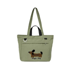 (Green) Cartoon Dog Shoulder Bag Large Capacity Shopping Bag Top Handle Bag Fashion Handbag All-Matching Work Bag for Travel  Khaki
