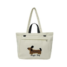 (white) Cartoon Dog Shoulder Bag Large Capacity Shopping Bag Top Handle Bag Fashion Handbag All-Matching Work Bag for Travel  Khaki