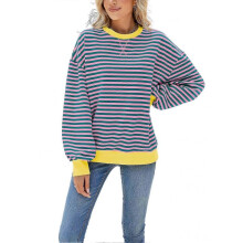 (M, green pink) Women Striped Oversized Sweatshirt Color Block Crew Neck Long Sleeve Casual Loose, Pullover Long Sleeve Sweatshirt Top