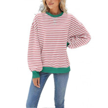 (L, pink white) Women Striped Oversized Sweatshirt Color Block Crew Neck Long Sleeve Casual Loose, Pullover Long Sleeve Sweatshirt Top