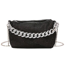 (Black) Sparkling Rhinestones Evening Clutch Bag with Chain for Women Shoulder Bags Casual Handbag for Prom and Banquets  Silver