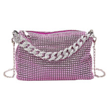 (Pink) Sparkling Rhinestones Evening Clutch Bag with Chain for Women Shoulder Bags Casual Handbag for Prom and Banquets  Silver