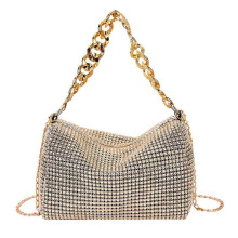 (Champagne) Sparkling Rhinestones Evening Clutch Bag with Chain for Women Shoulder Bags Casual Handbag for Prom and Banquets  Silver