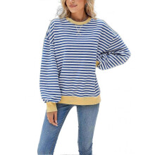 (XL, blue white) Women Striped Oversized Sweatshirt Color Block Crew Neck Long Sleeve Casual Loose, Pullover Long Sleeve Sweatshirt Top