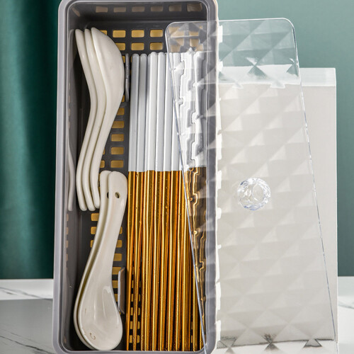 Plastic Draining Chopstick Container Storage Box - White, Lightweight 350g 2