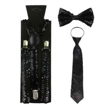 (Black) Fashion Adults Unisex Glitter Fish Scales Sequins Outfits Suspenders Bowtie and Necktie Party Props Cosplay Costume  Yellow