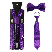 (Purple) Fashion Adults Unisex Glitter Fish Scales Sequins Outfits Suspenders Bowtie and Necktie Party Props Cosplay Costume  Yellow