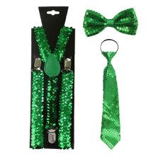 (Green) Fashion Adults Unisex Glitter Fish Scales Sequins Outfits Suspenders Bowtie and Necktie Party Props Cosplay Costume  Yellow