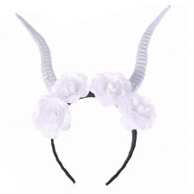 (White) Antler Headwear Flower Animal Horn Hairband Non Slip Headpiece Photo Props Fancy Dress Halloween Gothic Accessories  White