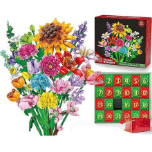 (sunflower bouquet) Advent Calendar 2025 Flower Bouquet Building Blocks For Adults Kids 24 Days Christmas Countdown Calendars With 24 Types Flowers