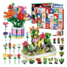 (Succulent Plants) Advent Calendar 2025 Flower Bouquet Building Blocks For Adults Kids 24 Days Christmas Countdown Calendars With 24 Types Flowers