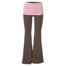 (S, Pink) Womens Fold Over Waistband Flared Pants Sweatpants Colorblock Elastic Waist Leggings Wide Leg Yoga Pants Fitted Trousers  Pink S