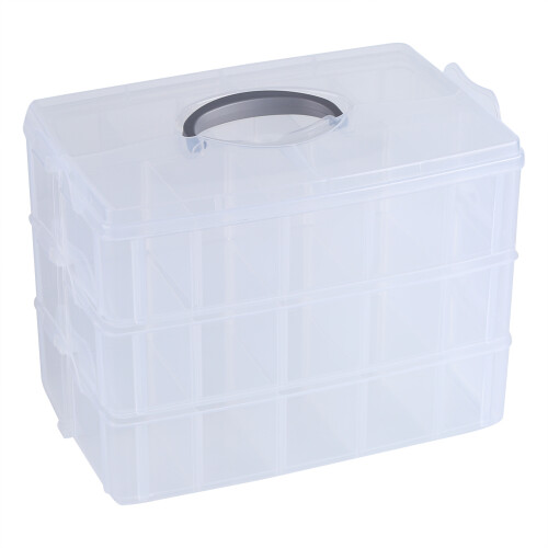 Detachable 3-Layer PP Plastic Craft Box Organizer with Handle Clear Design 1