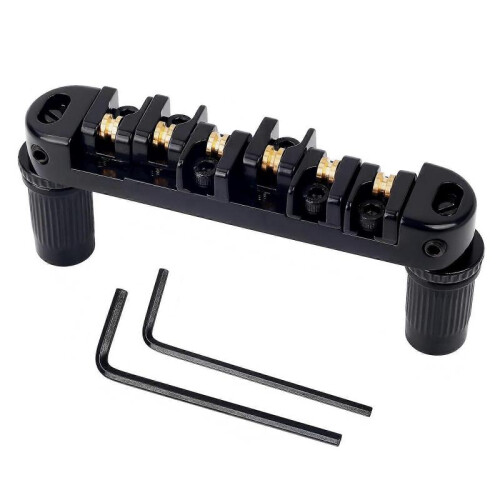 (Black) Electric Guitar Bridge Replacement Metal 6 String Guitar Bridge Professional Roller Saddles Bridge Tailpiece Enduring  Silver