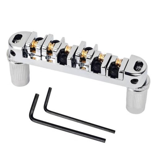 (Silver) Electric Guitar Bridge Replacement Metal 6 String Guitar Bridge Professional Roller Saddles Bridge Tailpiece Enduring  Silver